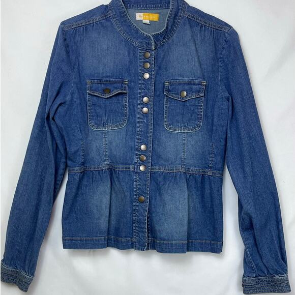 Tulle Women's Size Large Blue Snap Button Up Long Sleeve Denim Jean Jacket - Picture 1 of 10